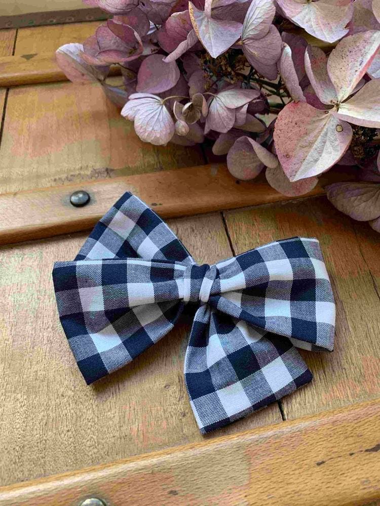 Barrette Gros noeud vichy marine