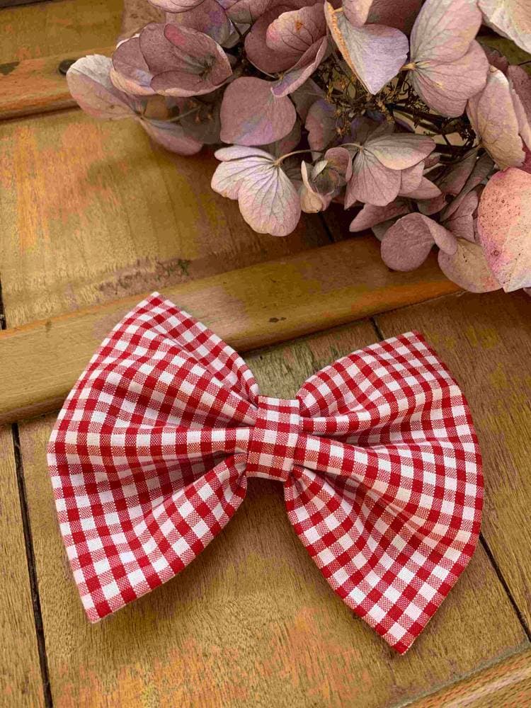 Barrette Vichy rouge Taille XL Papillon