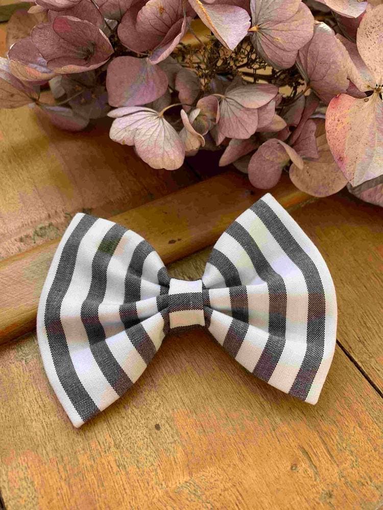 Barrette Rayée gris et blanc Taille XL Papillon