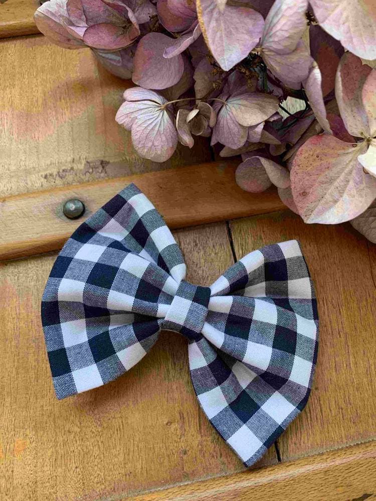 Barrette Vichy marine Taille XL Papillon