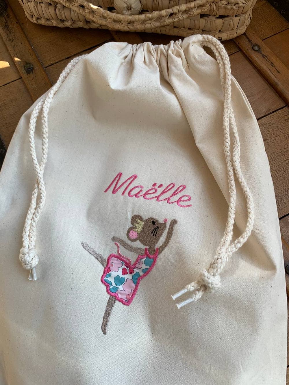 Pochon en coton écru à personnaliser avec le Liberty et le motif de votre choix