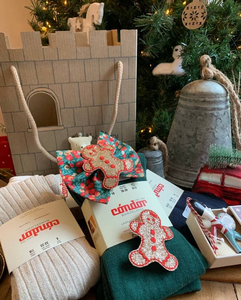 Barrette brodée Pain d'épices doré et rouge