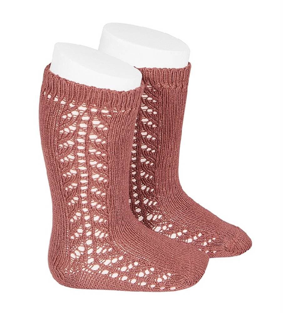 Chaussettes hautes chaudes ajourées côté coloris Terracotta