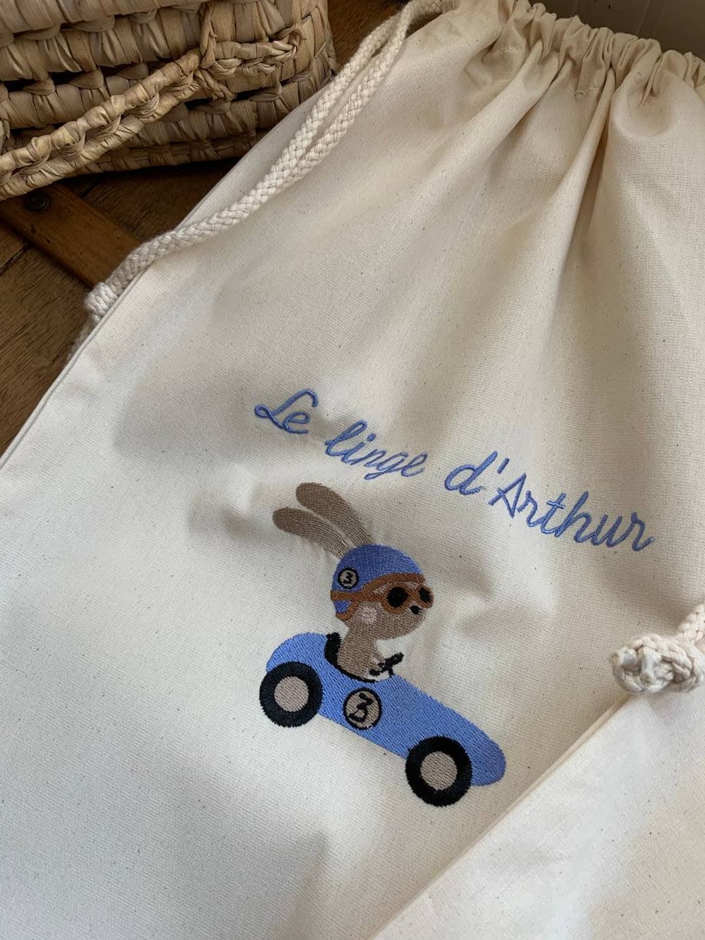 Pochon en coton écru à personnaliser avec le Liberty et le motif de votre choix