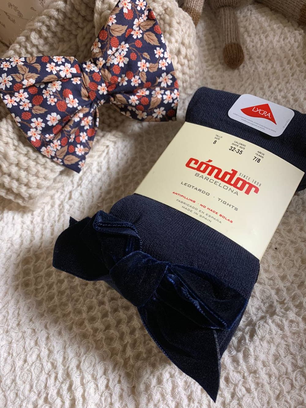 Collants Condor noeuds velours marine