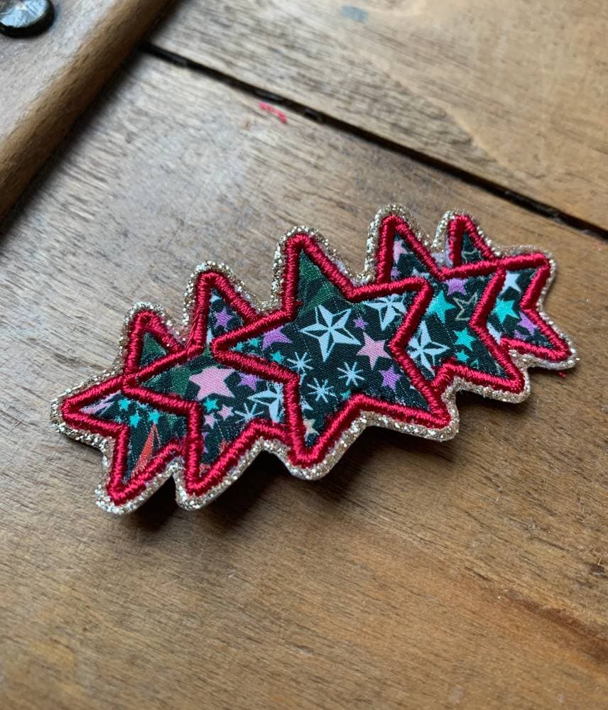 Barrette brodée Etoiles Liberty Adelajda Stars vert petit modèle