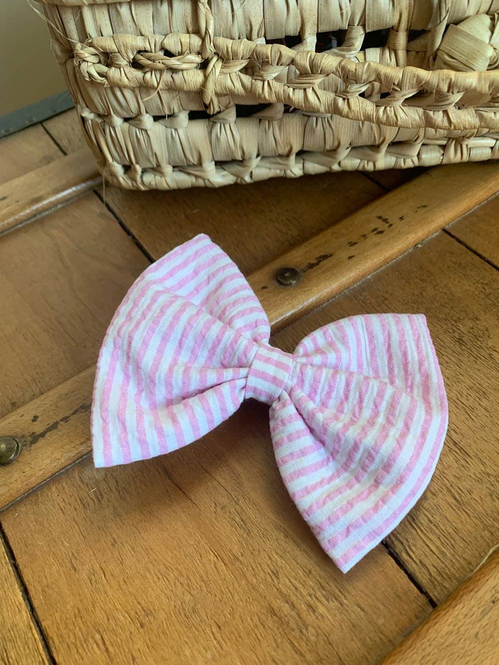 Barrette Rayée blanc et rose Taille XL Papillon